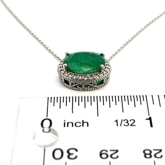 Natural Emerald Diamond Pendant Necklace 15" 14k WG 4.06 TCW Certified 215626 - Picture 4 of 11
